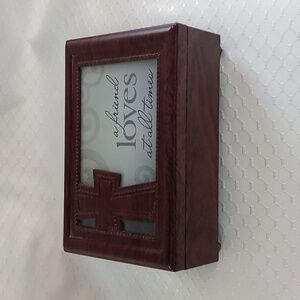 Brown Wood Religious Keepsake Box with 'A Friend Loves at All Times'